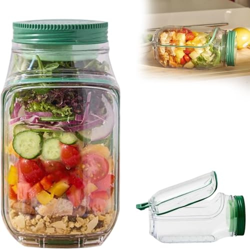 CINZAP Salad Pod Jar, Portable Salad Jar with Side Opening, 300ml Leakproof Salads Jars for Lunch, Fresh Fruit & Veg Storage Box, Reusable Salads Bowl Container for Work, School & Travel