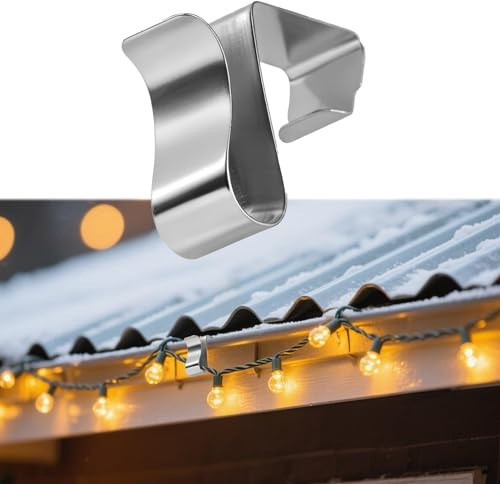 50pcs Gutter Light Clips, Waterproof & Weatherproof Christmas String Hanging Light Hangers Gutter Hooks for Xmas Halloween Outdoor Seasonal Decoration (Silver)