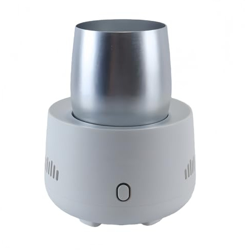 ACOLY Vaso enfriador con luz ambiental, tapa aislante, 2 en 1, enfriador eléctrico para cerveza, café, jugo y yogur - Blanco