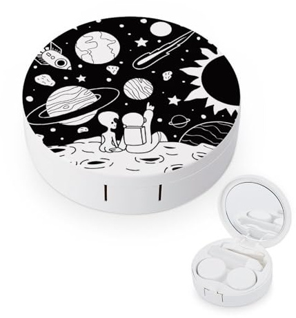 fkgvwo Contact Lens Case Black White Space Contact Lens Box Travel Kit Portable for Travel & Home