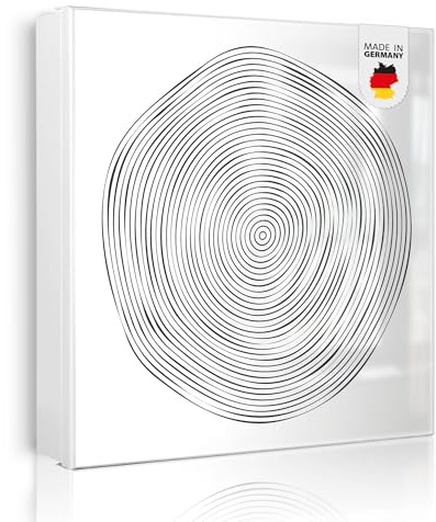 banjado Großer Schlüsselkasten Metall - Schlüsselbox 30x30cm beschreibbarer mit 32 Haken - Schlüsselkasten modern für Schlüsselaufbewahrung - Korpus Weiß Scharnier Links - Motiv Konzentrische Kreise