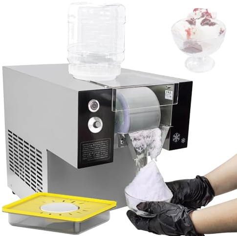Electric Ice Machine, Countertop Ice Shaver and Crusher, Produces 100KG/H for Dessert Shops, Includes 2 Raw Material Cylinders