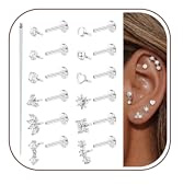 Dochais 16G/18G Nasenpiercing Stecker Chirurgenstahl Nasenring Innengewinde Flatback Ohrstecker Piercing Ohr Zirkonia 14K Vergoldet Piercing Set Labret Tragus Conch Helix Piercings Damen Schmuck