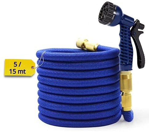 Tubo Acqua Giardino Estensibile 5-15 Metri Flessibile Con Pistola Irrigazione 8 Funzioni A75 Connettori In Lega Metallica Anti Attorcigliamento Pompa Estensibile Con Adattatore Universale