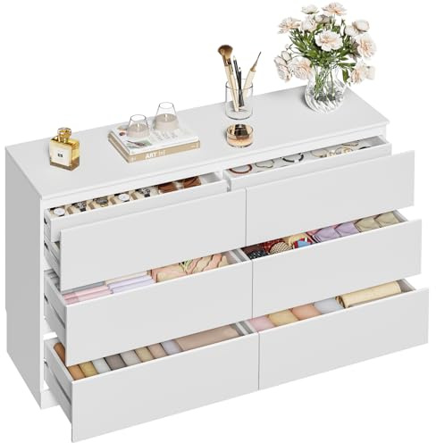 Kommode mit 8 Schubladen, 120B cm, Kommode mit Versteckter Schublade, Weiß | Moderne Kommode mit Großer Kapazität, Holzkommode für Wohnzimmer, Schlafzimmer oder Flur, EU25DS126W