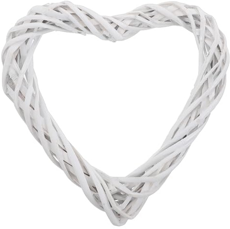 COSMOBETTY Heart Shaped Rattan Wreath 20cm Rustic White Grapevine Hoop Wreath Decor for Wedding and Valentine's Day Home Hanging Decoration, Easy to Install and Resisting Fading