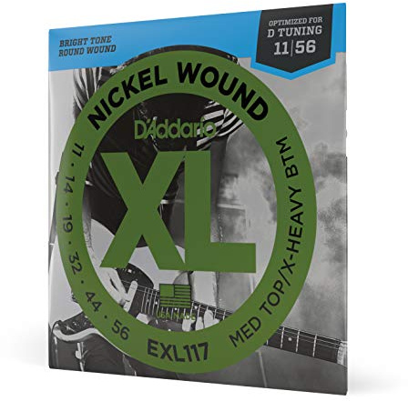D'Addario Gitarrsträngar - XL Nickel Strings för elgitarr - EXL117 - Perfekt intonation, jämn känsla, pålitlig hållbarhet - För 6-strängade gitarrer - 11-56 Medium Top/Extra Heavy Bottom