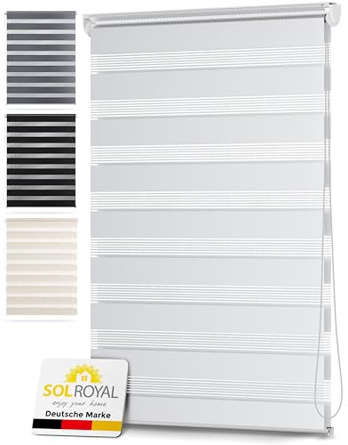 Sol Royal Double Zebra Roller Blinds 85 cm Wide DL2 – Klemmfix Window Blind Without Drilling 85x150 cm for Bathroom Kitchen Windows Day and Night – White