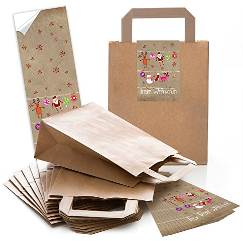 Logbuch-Verlag 10 kleine Papiertaschen Frohe Weihnachten Geschenktaschen für Kunden Kinder zum Befüllen 18 x 8 x 22 cm