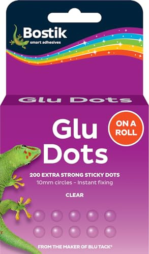 Bostik Glu Dots on a Roll Clear - x 200 Glue Dots - Extra Strong | Double-Sided - For Instant Fixing & Crafts - Easy to Use - No Mess