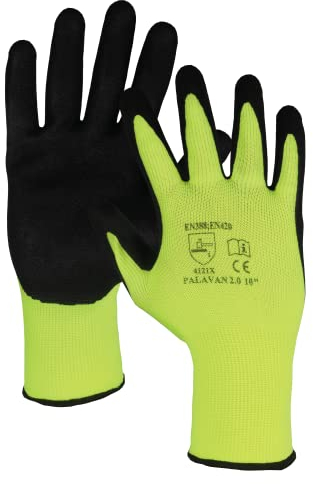 Stenso Palavan Gants de Travail - Gants Mecanicien En Tricot Polyamide Élastique, Certifié EN 388 et EN 420, 12 Paires, Respirant, Bonne Adhérence, Haute Visibilité, Manchette Élastique, Latex 9 L