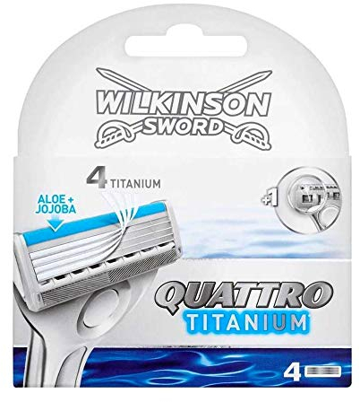 Wilkinson Sword Quattro Titanium Sensitive Rasierklinge für Herren, 4 Klingen