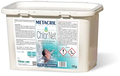 Metacril Chlor Net Granulare, a Base di Cloro per Piscina e Spa Idro - 1 KG | Trattamento Acqua in Granuli, a Lenta Dissoluzione per Piscina e Spa Idromassaggio