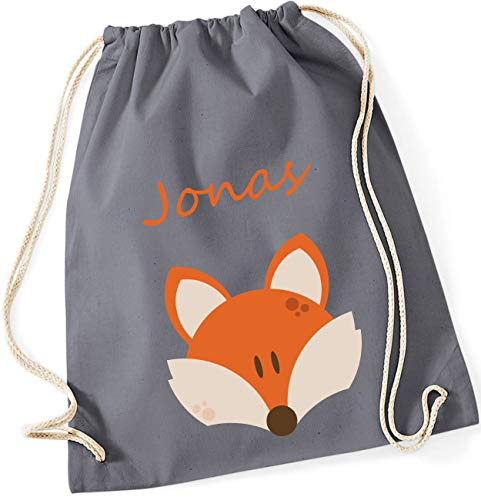 minimutz Turnbeutel mit Namen personalisiert & Bedruckt | Motiv Fuchs | Stoffbeutel Schuhbeutel Sportbeutel für Kinder Jungen & Mädchen | inkl. NAMENSDRUCK | blau orange Navy
