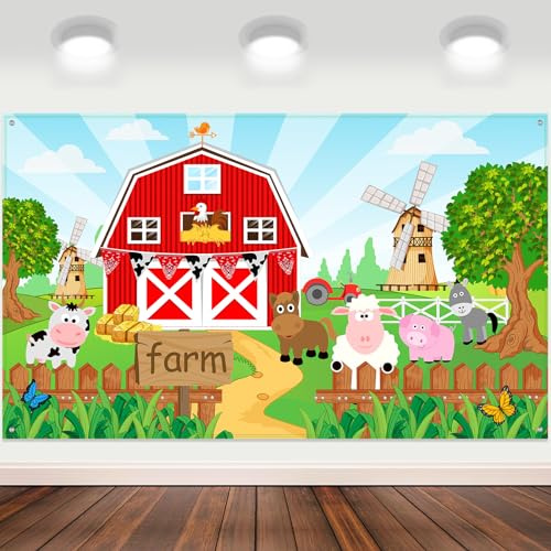 Partydekorationen mit Bauernhoftieren, Banner, Hintergrund für Geburtstagsfeier, Kinder, Gras, Hintergrund für Bauernhoftiere, Foto, Banner, 190 x 100 cm