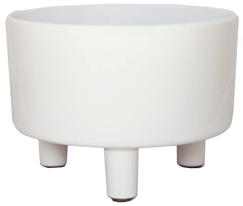Ivyline Pisa Premium Glaze Bowl Ceramic Planter on Legs - White - Premium Quality, UV Stable & Waterproof Indoor Decorative Flower Pot - H14cm x D19cm