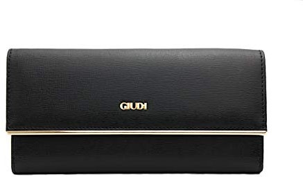 Giudi ® Geldbörse Damen Leder Rot Lang Echtleder Saffiano Gold-Optik Clutch (Schwarz)