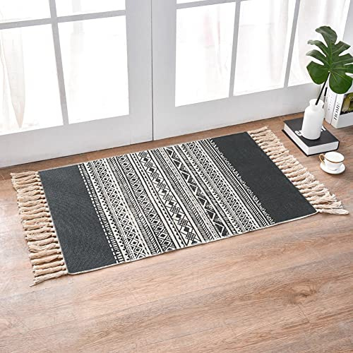 INKAROBOX Tappeti in cotone con nappa, tappeto passatoia per cucina, soggiorno, camera da letto, lavanderia, ingresso (60 x 130 cm, bordo nero)…