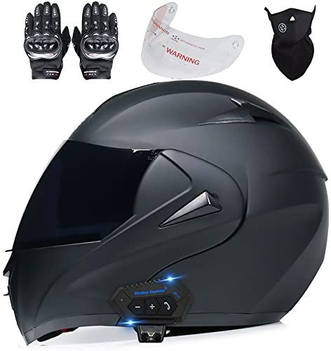 Byroads Bluetooth Helm Motorrad Klapphelm Damen Herren, Motorradhelm mit ECE Zertifiziert Integralhelme mit Doppelvisier, Helm Motorrad mit Mikrofon für Automatische Reaktion 55~62cm
