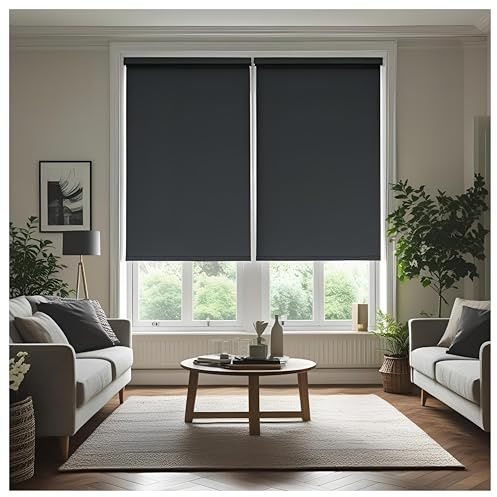 Thermal Insulated Blackout Fabric Roller Blinds, Easy Fit Room Darkening Shades Fittings Included Dark Grey (Width 180cm x Length 165cm, Thermal Blackout, Dark Grey) (BK004)