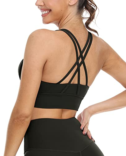 icyzone Damen Sport BH Starker Halt Gepolstert Training Bustier Top Fitness Yoga Bra (M, Black-A)
