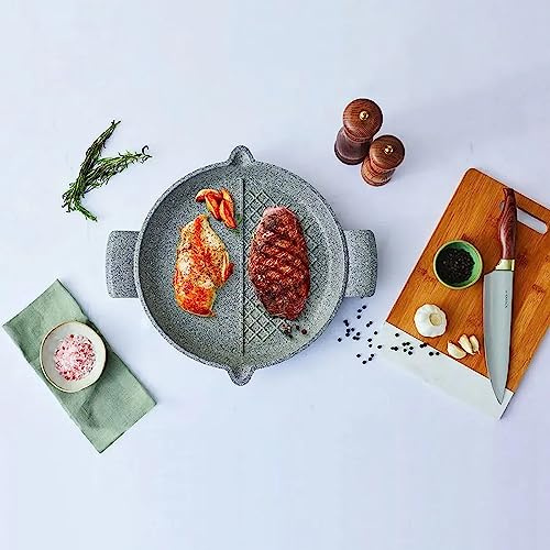 Karaca Amoureux de la cuisine 30 cm Granit Poêle à griller double face, BioGranit, Sain, Antiadhésif, Lavable au lave-vaisselle, Poignées ergonomiques, Résistant