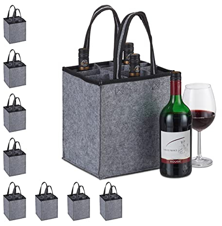 Relaxdays 2 x flaskfickor, vardera för 9 flaskor, flaskhållare för vin, öl, tom samlarbehållare, HBT: 45 x 24 x 24 x 24 cm, grå, antracit, 45 x 24 x 24 cm