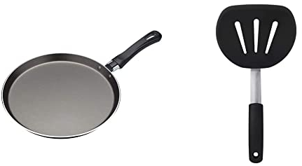 MasterClass Pancake Pan, Crepe Pan, Induction-Safe and Non-Stick, with Printed Recipe, 24 cm (9.5), Black & OXO Good Grips Silicone Flexible Pancake Turner