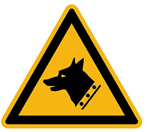 Adhesivo de Advertencia de Peligro Advertencia NF ISO 7010 - Adhesivo de Señalización Triangular Laminado Resistente al Agua y a los Rayos UV - Perro Guardián - 15x15 cm