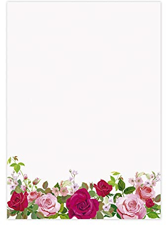 Designpapier Sommerrosen DP1841 – 25 Blatt Briefpapier – Hochwertiges Motivpapier Geburtstag, Einladung, Brief, Jubiläum, Liebesbrief, Rose – Laser- & Inkjetdrucker geeignet – Druckerpapier A4 90g/m²