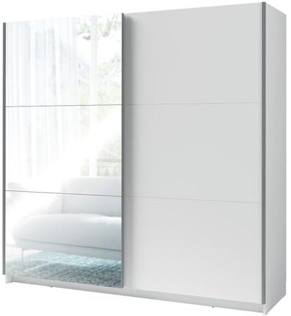 PRICE FACTORY just for you Armoire, Garde Robe 200 cm 2 Portes coulissantes avec Miroir - Blanc - Collection ARSALA