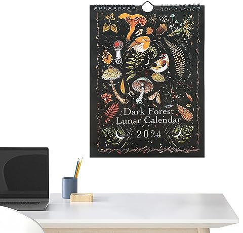 Geteawily månväggkalender mörk - 2024 vattentät mörk kalender - mörk månkalender för gåvor