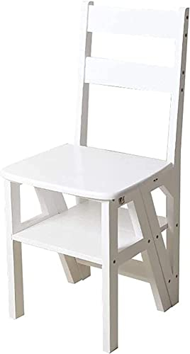 Tritthocker, klappbarer Tritthocker aus Holz, tragbarer Leiterstuhl, Hocker, Multifunktions-Trittleiter/Treppenstuhl für Heimbibliothek, max. 4 Stufen (Holzfarbe) (Holzfarbe) (Weiß R)