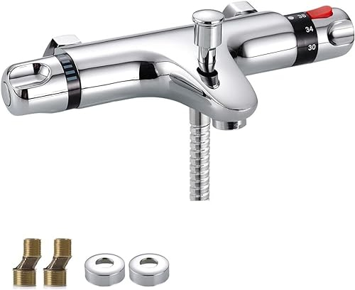 Eumatenova Rubinetto termostatico per vasca da bagno, doccia con pulsante di sicurezza a 38 °C, termostato per vasca da bagno