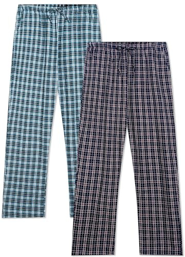 Winovia Herren Schlafanzughose Lang Baumwolle Karierte Pyjamahose Lounge Hose Pyjamaunterteil Freizeithose mit Seitentaschen für Männer, Gerade Geschnitten