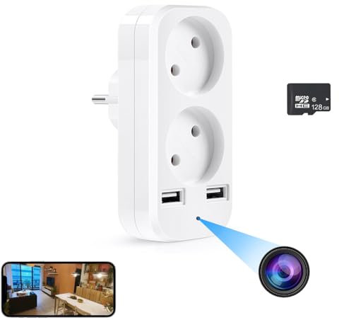 Firstoy Caméra cachée, caméra convertisseur avec 2 interfaces USB et 2 Prises EU, Adaptateur HD WiFi EU avec visualisation à Distance et Sauvegarde Automatique, Surveillance Interne de la sécurité
