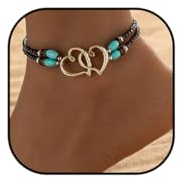 Jovono Boho-Fußkettchen in Herzform, mehrlagiges Türkis, Armband, Perlen, verstellbares Fußkettchen-Set für Damen und Mädchen (B)