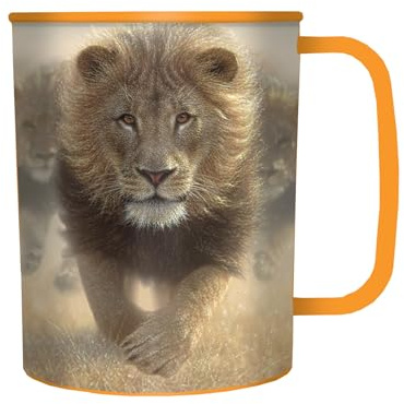 Taza de Beber 3D LiveLife - Come Mi Polvo de Deluxebase. Taza de Plástico de 300ml con Tema de León, Taza de Café Reutilizable, Vaso Portátil de Animal para Camping, Picnic, Viaje y Uso Diario.