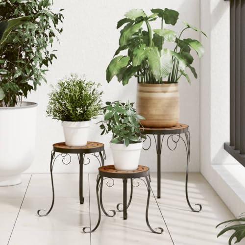 Homgoday Supporti per Piante 3 pz Terracotta in Ceramica, Arredo, Portafiori da Esterno, Scaffale Piante Esterno, Portafiori da Balcone, Scaffale per Piante da Interno, Porta Piante
