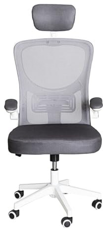 DUPI Silla de Escritorio Ergonomic 60x55x127cm, Silla de Oficina Despacho de Tela de Malla de Rejilla, Reposacabezas, Soporte Lumbar, Giratoria 360º, Altura Ajustable, 5 Ruedas (Gris)