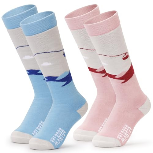 OutdoorMaster Ski Socks, Snowboarding Socks for Boys & Girls, Thermal Winter Warm & Breathable, Over The Calf Non-Slip Cuff