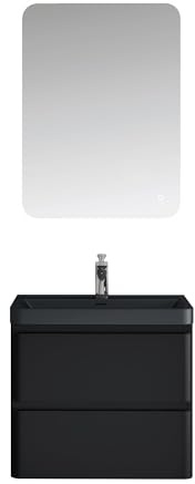 Mai & Mai Mobile Bagno Sospeso 60x42x50cm con Lavabo, Nero opaco | Lavabo in Marmo fuso, Mobiletto da Bagno con 2 Cassetti di Chiusura Soft-close, Mobile sospeso Lavandino Bagno, Lucca