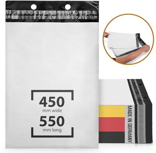 LOGIC PACK 100 Versandtaschen Plastik Versandbeutel Folienversandtaschen 45x55 cm Versandtüten für Kleidung mit Abreißsystem Wasserdicht Selbstklebend