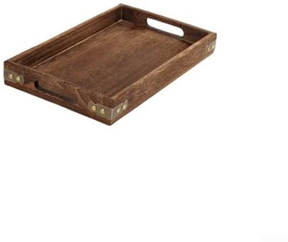 Brown Wooden Rectangular Tray with Handles for Tea/Drinks - Serving Tray for Bedroom, Living Room, Kitchen, Hospital (Small)