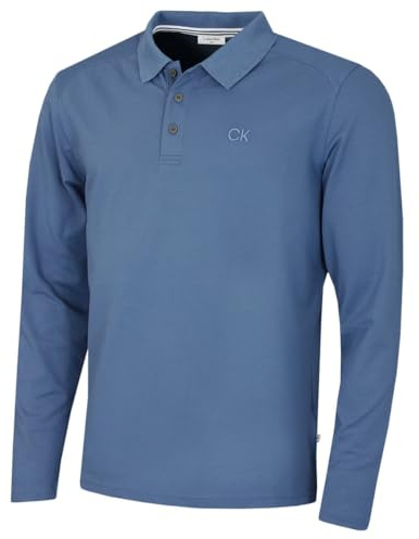 Calvin Klein Polo da Golf Campus a Maniche Lunghe da Uomo - Blu Denim - L