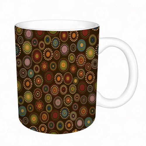 YFHJV Tazas de Café,Taza de Cerámica para Té y Café - Regalo Original - 330 ml - Desayuno Tazas Tazas graciosas,Flores orientales circulares de inspiración oriental Flores étnicas or,tazas originales