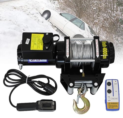 Treuil éLectrique éTanche 3000Lb-4000Lb, Treuil De Voiture à Double Commande 12V/24V, Pour Remorquage Tout-Terrain, RéCupéRation De Sable, Levage Monté Sur VéHicule, ScéNarios D'Urgence,3000lb-12V