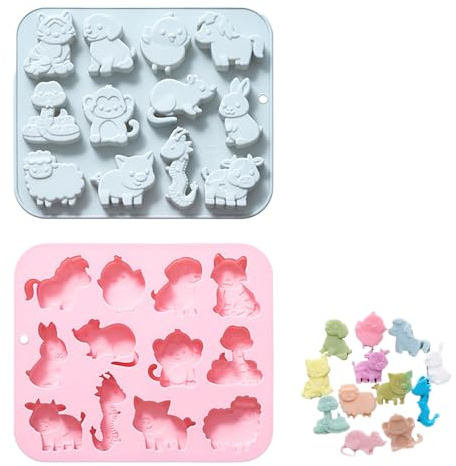 Eterspr 2 Pièces 12 Cavités de Moules Silicone, Moule à Bonbons en Silicone Animal, pour Gâteaux, Bonbons, Pudding, Biscuits, Savon, Bougies
