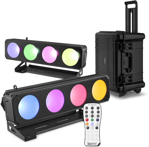 beamz Professional LUCID 2.4 COB LED BAR Wash Lights with Protective Hard Case - 4x 30W RGBW Colour Mixing, DMX Stage Lighting