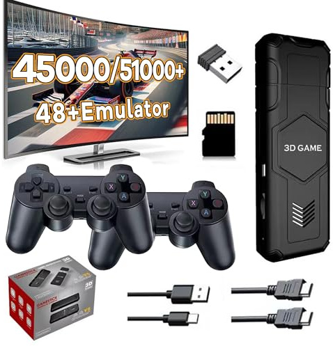 Y5 Console de Jeux rétro,4K Game Stick 45000+ Games,Console de Jeux vidéo rétro Support 48 émulateurs,Console Portable Rétro avec Double 2.4G contrôleurs sans Fil,Multiplayer,Plug & Play (64G)